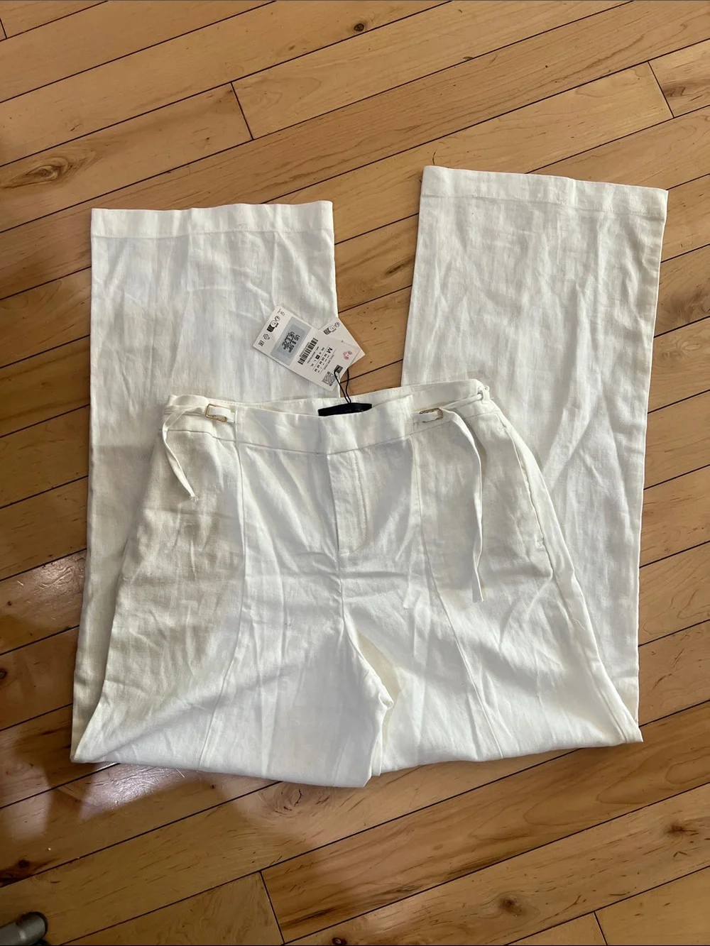 Zara Cream Wide-Leg Linen Chinos